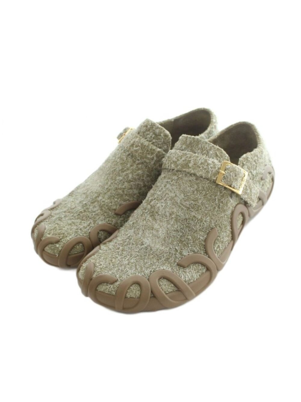 Loewe Rise Buckle Slip on Suede Khaki Brown Slippers
